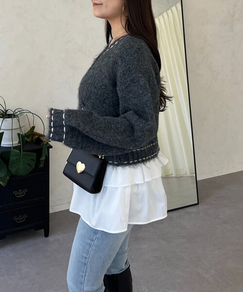 prose verse（プロズヴェール）の「ステッチデザインニットカーディガン（カーディガン/ボレロ・レディース・ベージュ/チャコールグレー・MEDIUM/LARGE）」の7枚目の写真