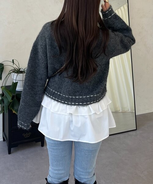 prose verse（プロズヴェール）の「ステッチデザインニットカーディガン（カーディガン/ボレロ・レディース・ベージュ/チャコールグレー・MEDIUM/LARGE）」の8枚目の写真