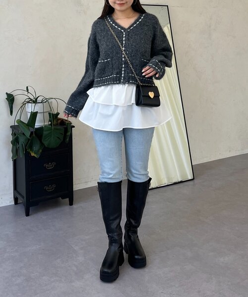 prose verse（プロズヴェール）の「ステッチデザインニットカーディガン（カーディガン/ボレロ・レディース・ベージュ/チャコールグレー・MEDIUM/LARGE）」の9枚目の写真