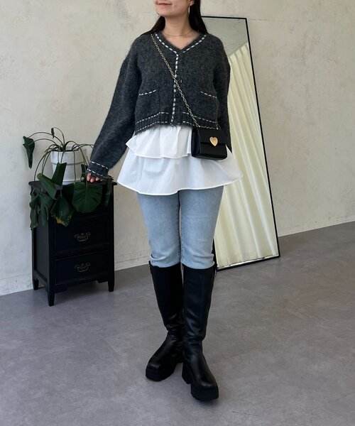 prose verse（プロズヴェール）の「ステッチデザインニットカーディガン（カーディガン/ボレロ・レディース・ベージュ/チャコールグレー・MEDIUM/LARGE）」の10枚目の写真