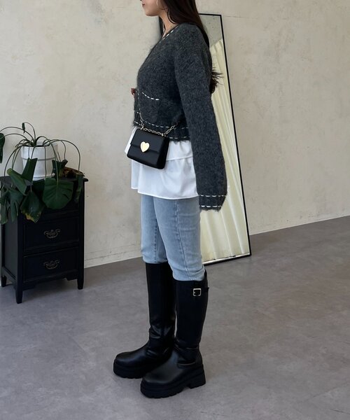 prose verse（プロズヴェール）の「ステッチデザインニットカーディガン（カーディガン/ボレロ・レディース・ベージュ/チャコールグレー・MEDIUM/LARGE）」の12枚目の写真