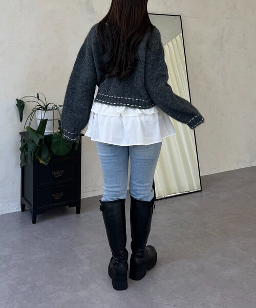 prose verse（プロズヴェール）の「ステッチデザインニットカーディガン（カーディガン/ボレロ・レディース・ベージュ/チャコールグレー・MEDIUM/LARGE）」の13枚目の写真