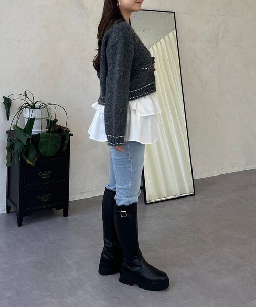 prose verse（プロズヴェール）の「ステッチデザインニットカーディガン（カーディガン/ボレロ・レディース・ベージュ/チャコールグレー・MEDIUM/LARGE）」の14枚目の写真