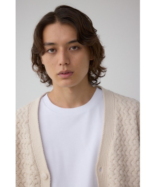 AZUL by moussy（アズールバイマウジー）の「バスケット編みマットモールカーディガン（カーディガン/ボレロ・メンズ・アイボリー/ブラック/グレー・MEDIUM/LARGE）」の4枚目の写真