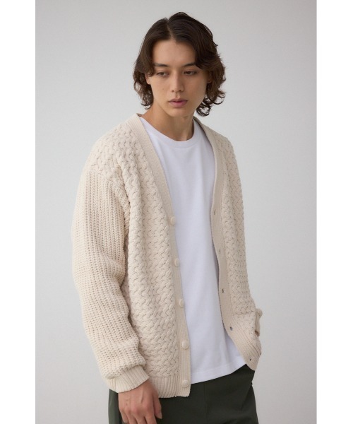 AZUL by moussy（アズールバイマウジー）の「バスケット編みマットモールカーディガン（カーディガン/ボレロ・メンズ・アイボリー/ブラック/グレー・MEDIUM/LARGE）」の5枚目の写真