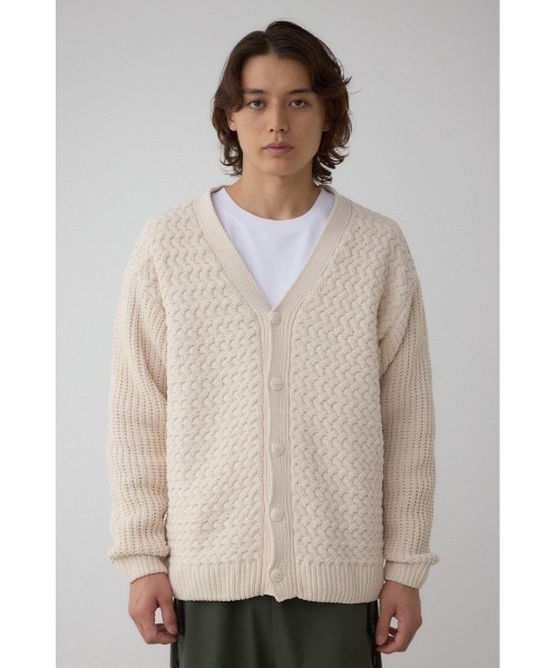AZUL by moussy（アズールバイマウジー）の「バスケット編みマットモールカーディガン（カーディガン/ボレロ・メンズ・アイボリー/ブラック/グレー・MEDIUM/LARGE）」の7枚目の写真