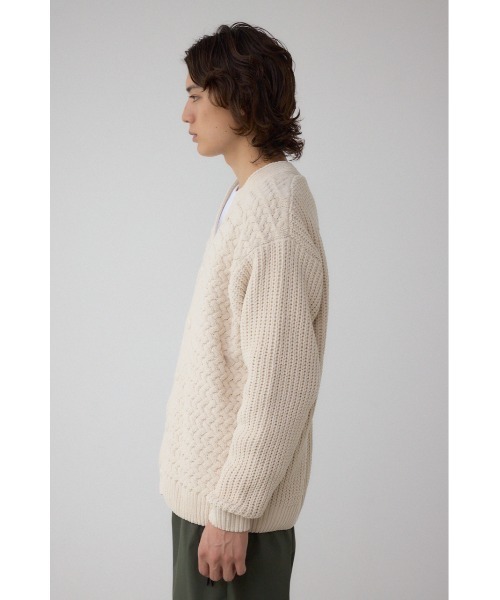 AZUL by moussy（アズールバイマウジー）の「バスケット編みマットモールカーディガン（カーディガン/ボレロ・メンズ・アイボリー/ブラック/グレー・MEDIUM/LARGE）」の8枚目の写真