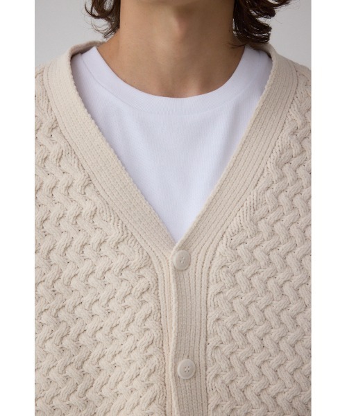 AZUL by moussy（アズールバイマウジー）の「バスケット編みマットモールカーディガン（カーディガン/ボレロ・メンズ・アイボリー/ブラック/グレー・MEDIUM/LARGE）」の10枚目の写真