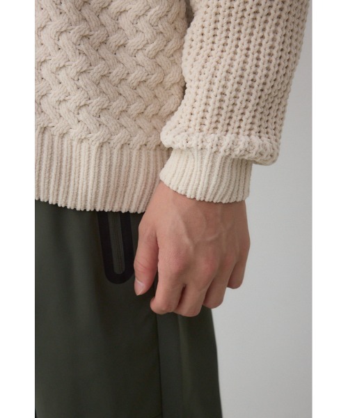 AZUL by moussy（アズールバイマウジー）の「バスケット編みマットモールカーディガン（カーディガン/ボレロ・メンズ・アイボリー/ブラック/グレー・MEDIUM/LARGE）」の12枚目の写真