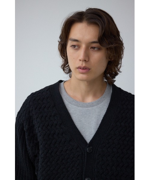 AZUL by moussy（アズールバイマウジー）の「バスケット編みマットモールカーディガン（カーディガン/ボレロ・メンズ・アイボリー/ブラック/グレー・MEDIUM/LARGE）」の14枚目の写真