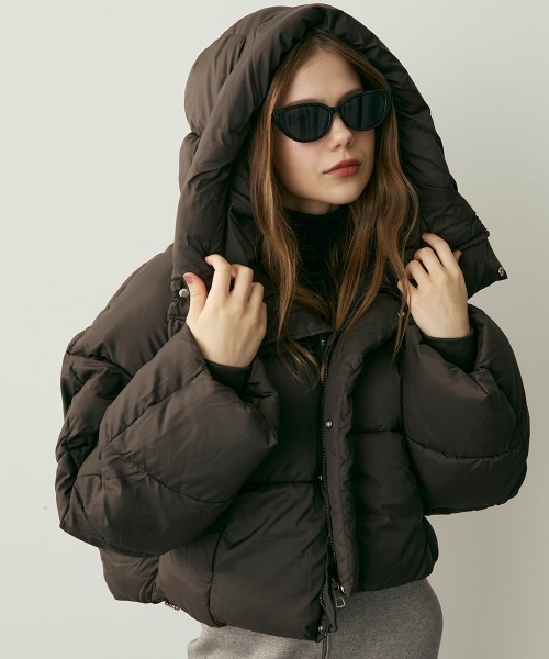 セール】クロップド丈ハイネック中綿ダウンジャケット（ダウン