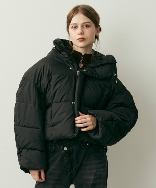 セール】クロップド丈ハイネック中綿ダウンジャケット（ダウン