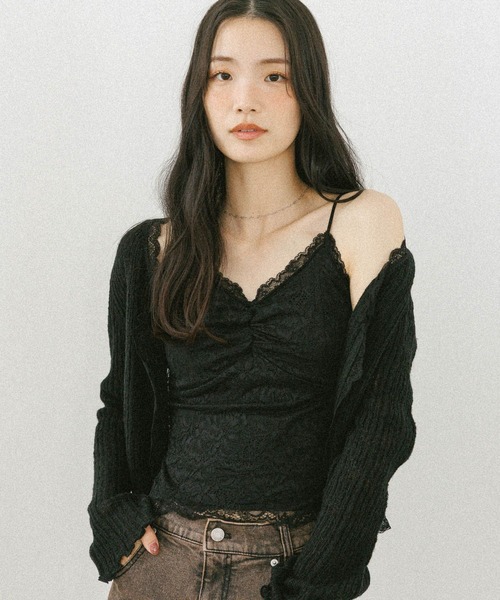 Heather（ヘザー）の「カップ付き総レースキャミ　605967（キャミソール・レディース・ブラック/オフホワイト・M/S）」の2枚目の写真