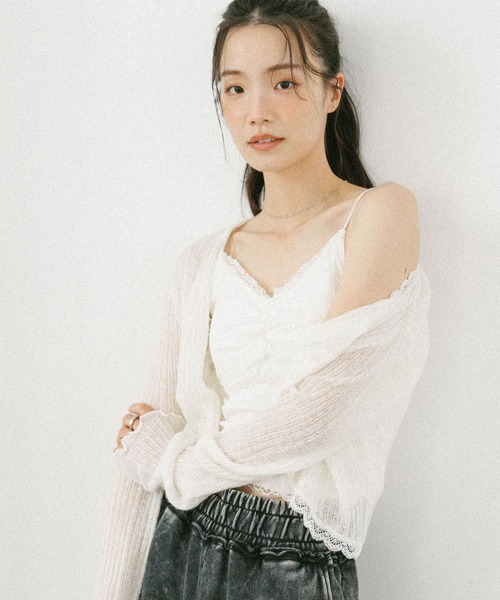 Heather（ヘザー）の「カップ付き総レースキャミ　605967（キャミソール・レディース・ブラック/オフホワイト・M/S）」の10枚目の写真