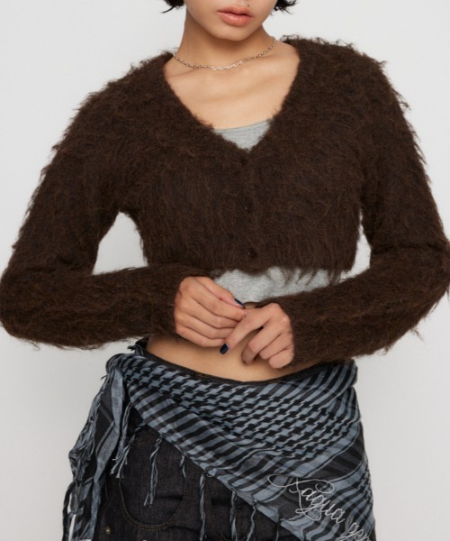 LAGUA GEM(ラグアジェム)の「BRUSHED SHORT KNIT カーディガン(カーディガン/ボレロ・レディース・ブルー/アイボリー/ブラウン・FREE)」の1枚目の写真