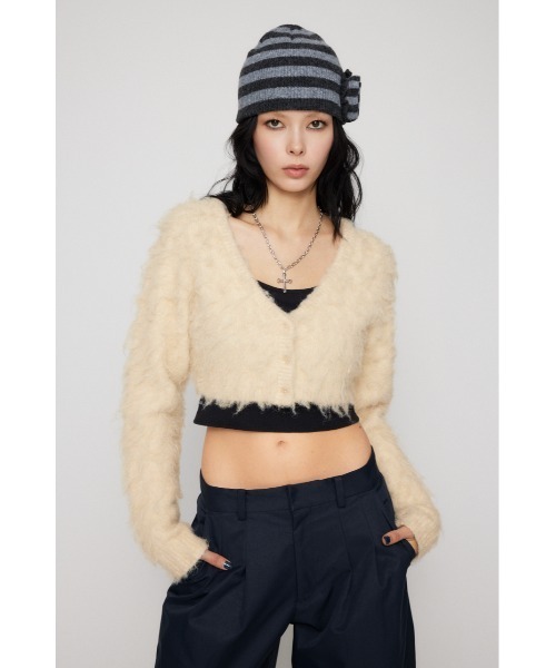 LAGUA GEM(ラグアジェム)の「BRUSHED SHORT KNIT カーディガン(カーディガン/ボレロ・レディース・ブルー/アイボリー/ブラウン・FREE)」の4枚目の写真
