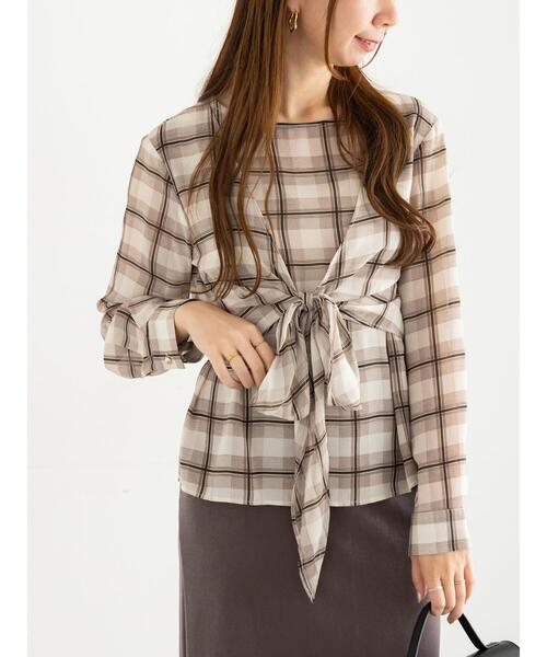 Te chichi（テチチ）の「ウエストリボンシアーチェックブラウス（シャツ/ブラウス・レディース・ブラック/ブラウン・F）」の2枚目の写真