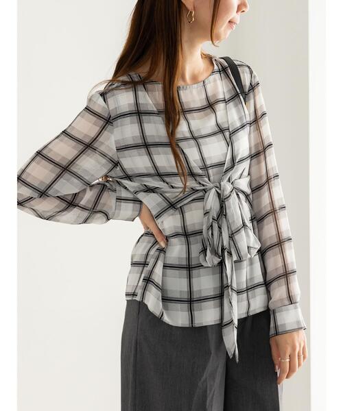 Te chichi（テチチ）の「ウエストリボンシアーチェックブラウス（シャツ/ブラウス・レディース・ブラック/ブラウン・F）」の14枚目の写真