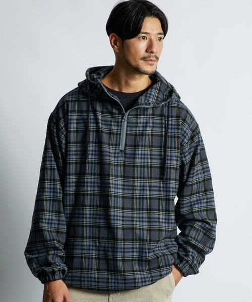 LANVIN en Bleu（ランバンオンブルー）の「チェックシャツパーカー フードシャツ シャツアウター（シャツ/ブラウス・メンズ・ブルー/ブラック・46/48/50/52）」の5枚目の写真