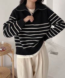 ハーフジップルーズボーダープルオーバー