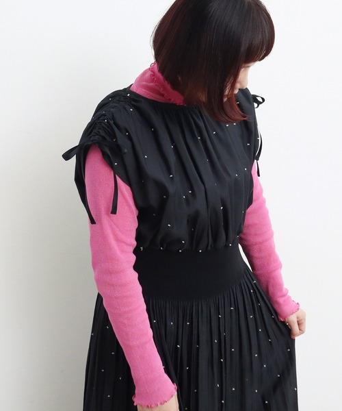 CHILD WOMAN(チャイルドウーマン)の「シャーリングDOTジャカード フレンチスリーブワンピース(ワンピース・レディース・ブラック・FREE)」の20枚目の写真