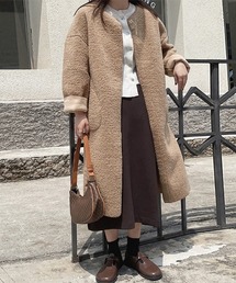 ReRe（リリ）の「テディ素材風ロングコート（ダウンジャケット/コート）」