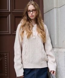 hazyl(ヘイジル)のcable knit foodie / ケーブルニットフーディ(ニット/セーター)