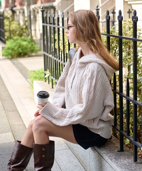 cable knit foodie / ケーブルニットフーディ（ニット/セーター