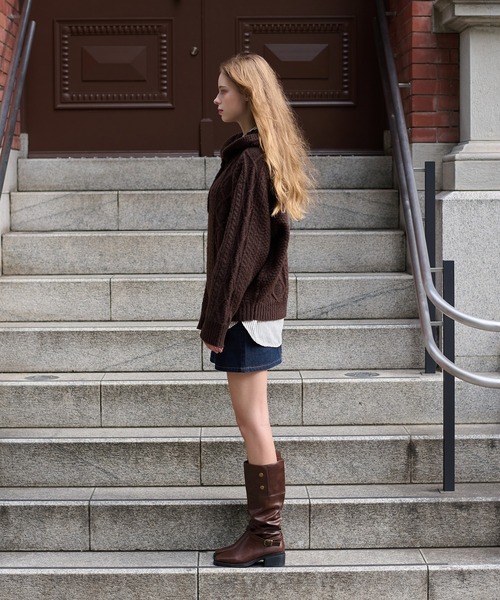 hazyl（ヘイジル）の「cable knit foodie / ケーブルニットフーディ（ニット/セーター・レディース・ブラウン系その他/ネイビー/ベージュ系その他・フリー）」の5枚目の写真