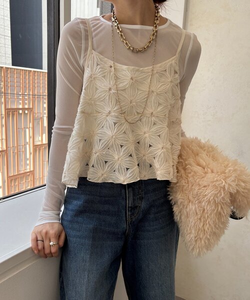 DouDou(ドゥドゥ)の「シアーラウンドTEE(Tシャツ/カットソー・レディース・グレー/オフホワイト/ホワイト/サックスブルー/ブラック・FREE)」の1枚目の写真