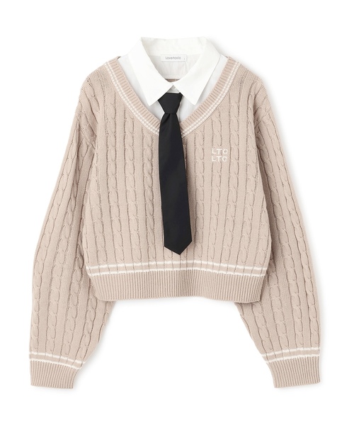 LOVETOXIC（ラブトキシック）の「衿つきレイヤードニット（ニット/セーター・キッズ・アイボリー/ベージュ/ネイビー/トップグレー・S:140cm/L:160cm/130cm/M:150cm）」の12枚目の写真