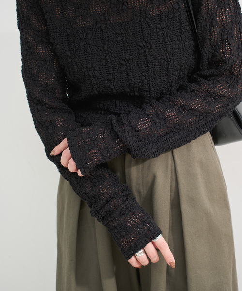 B.C STOCK（ベーセーストック）の「《追加》手洗い可 / ストレッチフラワーレースプルオーバー（Tシャツ/カットソー・レディース・ホワイト/ブラウン/ブラック・FREE）」の4枚目の写真