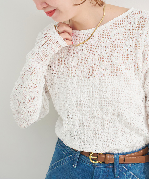 B.C STOCK（ベーセーストック）の「《追加》手洗い可 / ストレッチフラワーレースプルオーバー（Tシャツ/カットソー・レディース・ホワイト/ブラウン/ブラック・FREE）」の14枚目の写真