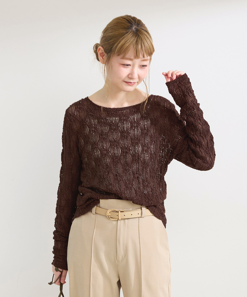 B.C STOCK(ベーセーストック)の「《追加》手洗い可 / ストレッチフラワーレースプルオーバー(Tシャツ/カットソー・レディース・ホワイト/ブラウン/ブラック・FREE)」の14枚目の写真