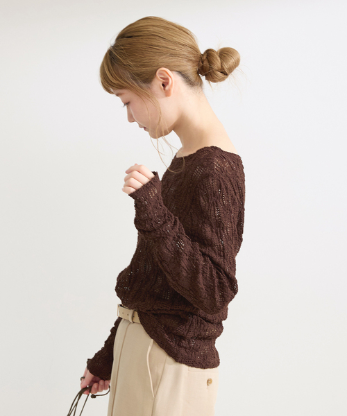 B.C STOCK(ベーセーストック)の「《追加》手洗い可 / ストレッチフラワーレースプルオーバー(Tシャツ/カットソー・レディース・ホワイト/ブラウン/ブラック・FREE)」の13枚目の写真