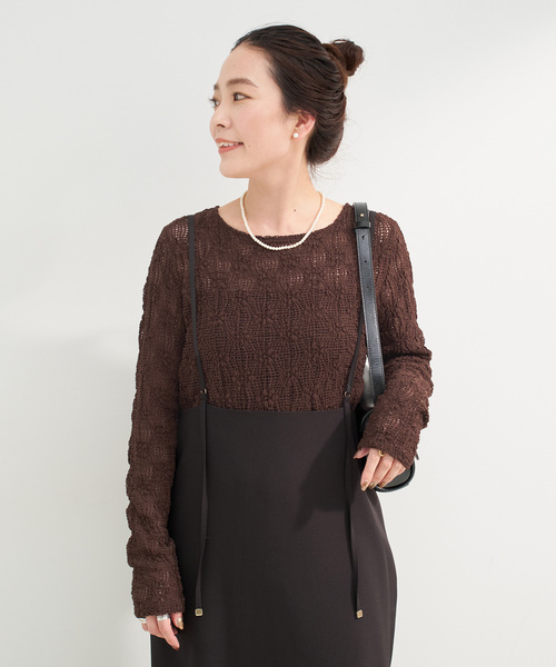 B.C STOCK(ベーセーストック)の「《追加》手洗い可 / ストレッチフラワーレースプルオーバー(Tシャツ/カットソー・レディース・ホワイト/ブラウン/ブラック・FREE)」の19枚目の写真