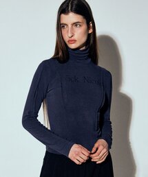 NICOLE PINTUCK LINE TURTLENECK TOP_NAVY