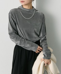 ナイロンチュールベロアハイネックトップス