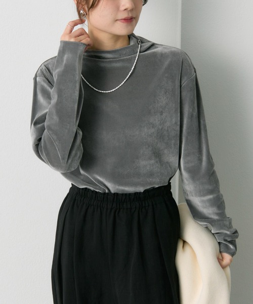 PUAL CE CIN(ピュアルセシン)の「ナイロンチュールベロアハイネックトップス(Tシャツ/カットソー・レディース・アイボリー/ライトグレー/ブラウン・FREE)」の10枚目の写真