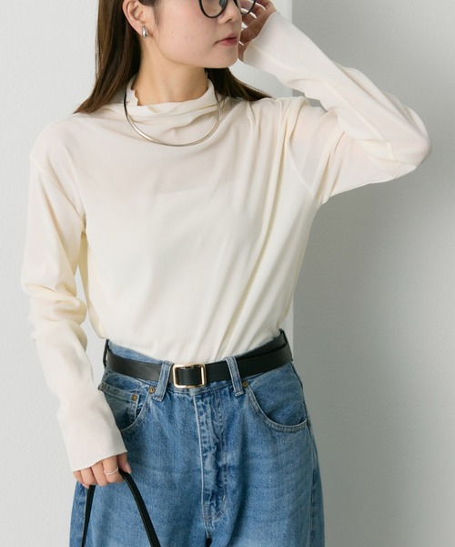 PUAL CE CIN(ピュアルセシン)の「ナイロンチュールベロアハイネックトップス(Tシャツ/カットソー・レディース・アイボリー/ライトグレー/ブラウン・FREE)」の4枚目の写真