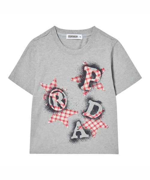PRENDA(プレンダ)の「PRDA SPRAY BIG PATCH CHECK STAR CREWNECK TEE MELANGE GRAY(Tシャツ/カットソー・レディース・その他・SMALL/MEDIUM)」の1枚目の写真