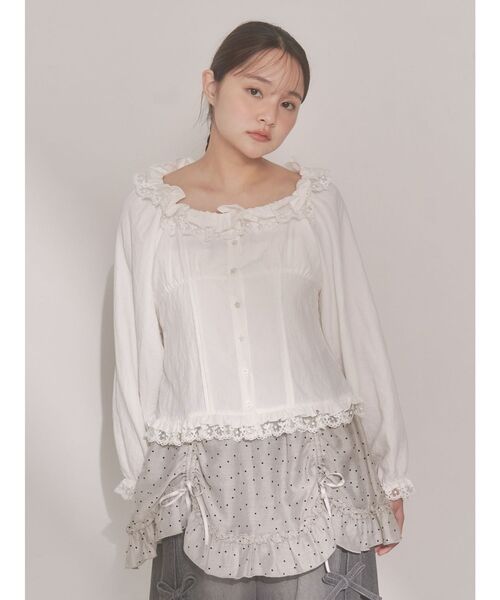 merry jenny（メリージェニー）の「sugar square blouse（シャツ/ブラウス・レディース・オフホワイト/ライトブルー/ブラック・FREE）」の5枚目の写真