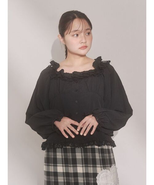 merry jenny（メリージェニー）の「sugar square blouse（シャツ/ブラウス・レディース・オフホワイト/ライトブルー/ブラック・FREE）」の10枚目の写真