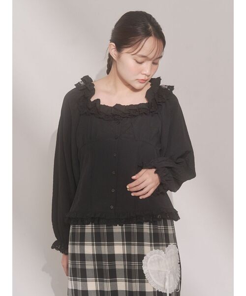 merry jenny（メリージェニー）の「sugar square blouse（シャツ/ブラウス・レディース・オフホワイト/ライトブルー/ブラック・FREE）」の12枚目の写真