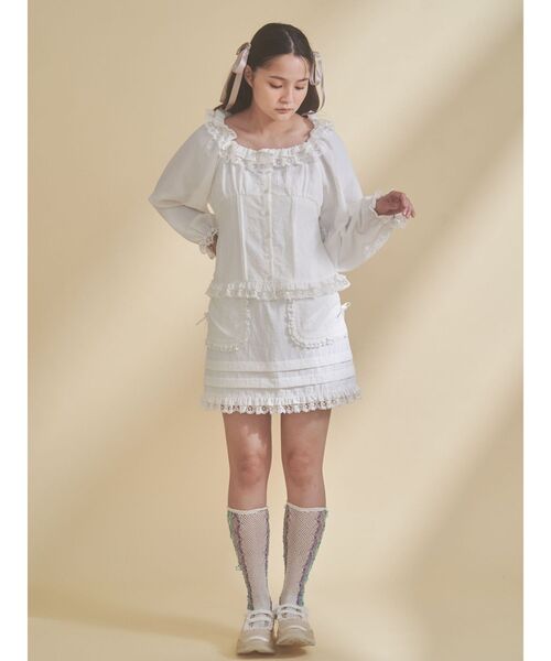 merry jenny（メリージェニー）の「sugar square blouse（シャツ/ブラウス・レディース・オフホワイト/ライトブルー/ブラック・FREE）」の4枚目の写真