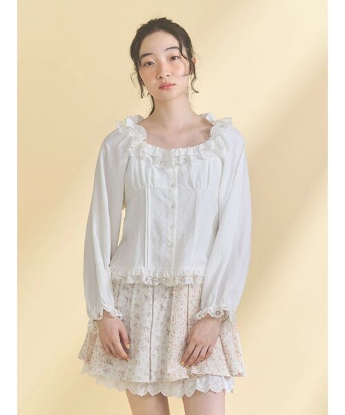 merry jenny（メリージェニー）の「sugar square blouse（シャツ/ブラウス・レディース・オフホワイト/ライトブルー/ブラック・FREE）」の6枚目の写真