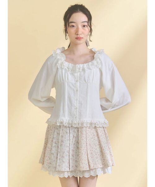 merry jenny（メリージェニー）の「sugar square blouse（シャツ/ブラウス・レディース・オフホワイト/ライトブルー/ブラック・FREE）」の7枚目の写真