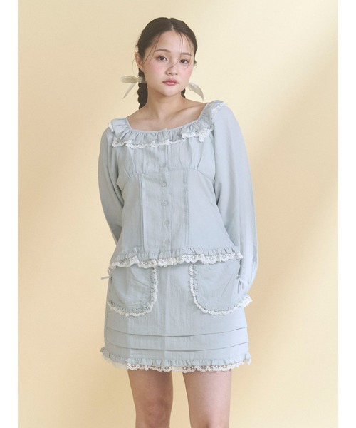 merry jenny(メリージェニー)の「sugar square blouse(シャツ/ブラウス・レディース・オフホワイト/ライトブルー/ブラック・FREE)」の19枚目の写真