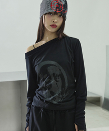 ポートレートボートネックTシャツ[ブラック]