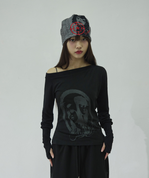 SLEEKGLOW（スリック グロウ）の「ポートレートボートネックTシャツ[ブラック]（Tシャツ/カットソー・レディース・その他・FREE）」の4枚目の写真